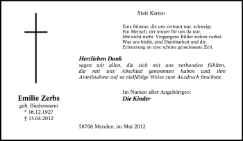 Traueranzeige von Emilie Zerbs von Tageszeitung