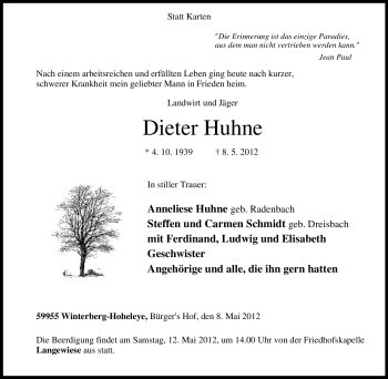 Traueranzeige von Dieter Huhne von Tageszeitung