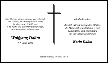 Traueranzeige von Wolfgang Dahm von Tageszeitung