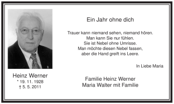 Traueranzeige von Heinz Werner von Tageszeitung