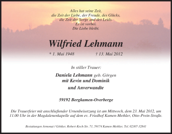 Traueranzeige von Wilfried Lehmann von Tageszeitung