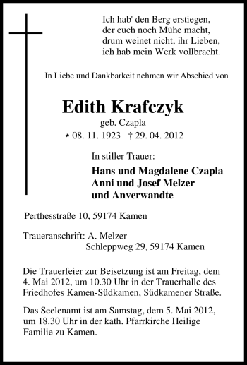 Traueranzeige von Edith Krafczyk von Tageszeitung