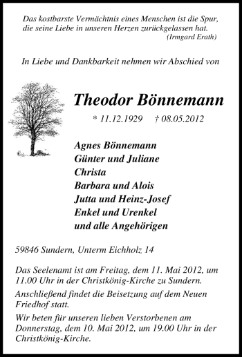 Traueranzeige von Theodor Bönnemann von Tageszeitung