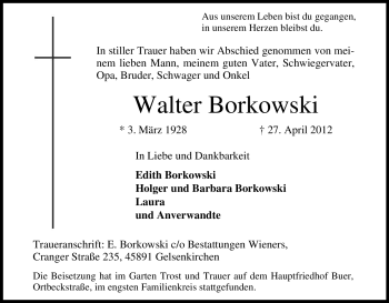 Traueranzeige von Walter Borkowski von Tageszeitung