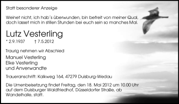 Traueranzeige von Lutz Vesterling von Tageszeitung
