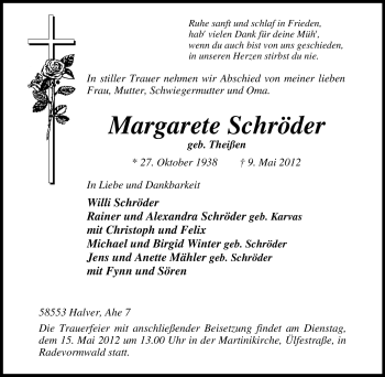 Traueranzeige von Margarete Schröder von Tageszeitung