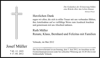 Traueranzeige von Josef Müller von Tageszeitung
