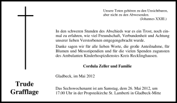 Traueranzeige von Trude Grafflage von Tageszeitung