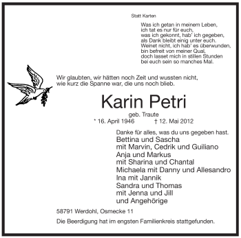Traueranzeige von Karin Petri von Tageszeitung