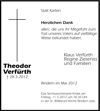 Traueranzeige von Theodor Verfürth von Tageszeitung