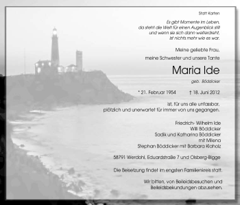 Traueranzeige von Maria Ide von Tageszeitung