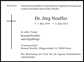 Traueranzeige von Jörg Neuffer von Tageszeitung