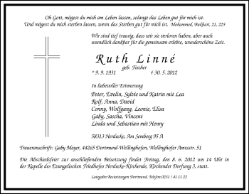 Traueranzeige von Ruth Linn von Tageszeitung
