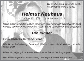 Traueranzeige von Helmut Neuhaus von Tageszeitung