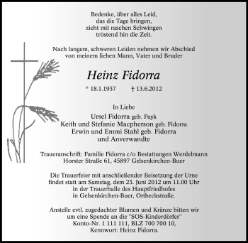 Traueranzeige von Heinz Fidorra von Tageszeitung
