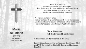 Traueranzeige von Maria Neumann von Tageszeitung