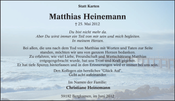 Traueranzeige von Matthias Heinemann von Tageszeitung