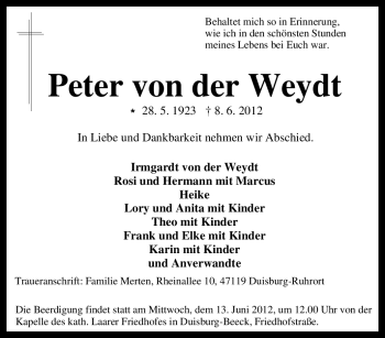 Traueranzeige von Peter von der Weydt von Tageszeitung