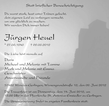 Traueranzeige von Jürgen Heuel von Tageszeitung