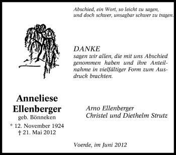 Traueranzeige von Anneliese Ellenberger von Tageszeitung