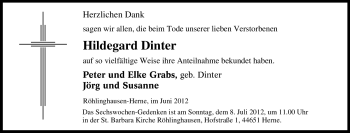 Traueranzeige von Hildegard Unbekannt von Tageszeitung
