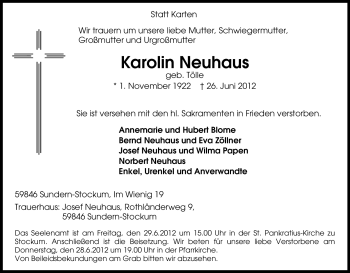 Traueranzeige von Karolin Neuhaus von Tageszeitung
