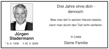 Traueranzeige von Jürgen Stadermann von Tageszeitung