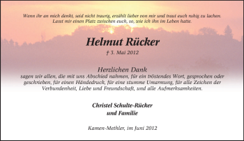 Traueranzeige von Helmut Rücker von Tageszeitung
