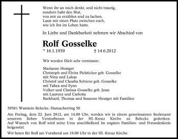 Traueranzeige von Rolf Gosselke von Tageszeitung