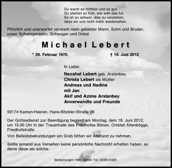 Traueranzeige von Michael Lebert von Tageszeitung