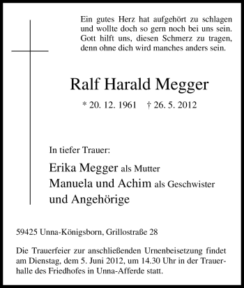 Traueranzeige von Ralf Harald Megger von Tageszeitung