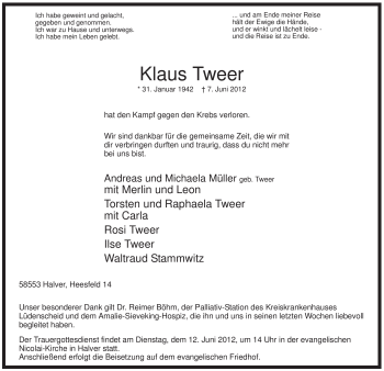 Traueranzeige von Klaus Tweer von Tageszeitung