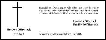 Traueranzeige von Herbert Offschack von Tageszeitung
