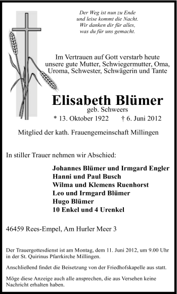 Traueranzeige von Elisabeth Blümer von Tageszeitung