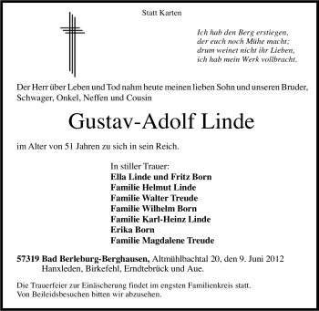 Traueranzeige von Gustav-Adolf Linde von Tageszeitung