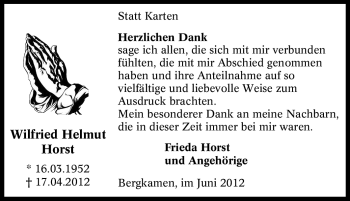 Traueranzeige von Wilfried Helmut Horst von Tageszeitung