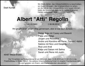 Traueranzeige von Albert Regolin von Tageszeitung