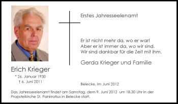Traueranzeige von Erich Krieger von Tageszeitung