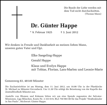 Traueranzeige von Günter Happe von Tageszeitung
