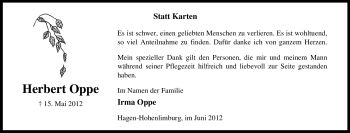 Traueranzeige von Herbert Oppe von Tageszeitung