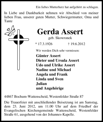 Traueranzeige von Gerda Assert von Tageszeitung