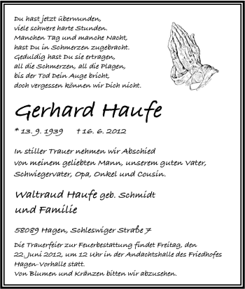 Traueranzeige von Gerhard Haufe von Tageszeitung
