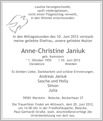 Traueranzeige von Anne-Christine Janiuk von Tageszeitung