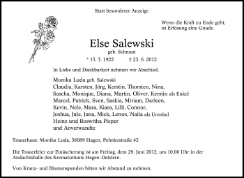 Traueranzeige von Else Salewski von Tageszeitung