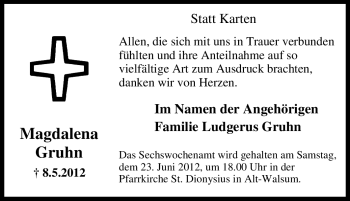 Traueranzeige von Magdalena Gruhn von Tageszeitung