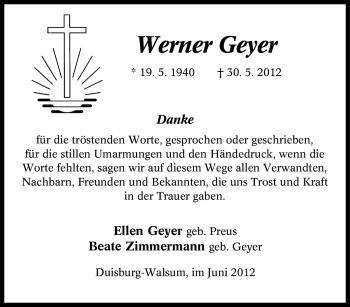 Traueranzeige von Werner Geyer von Tageszeitung