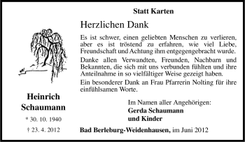 Traueranzeige von Heinrich Schaumann von Tageszeitung