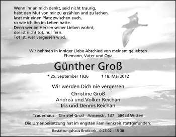 Traueranzeige von Günther Groß von Tageszeitung