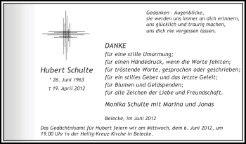Traueranzeige von Hubert Schulte von Tageszeitung