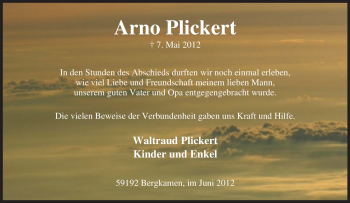 Traueranzeige von Arno Plickert von Tageszeitung